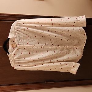 Women's button down long sleeve shirt with lip & polka dot print Valentine shirt